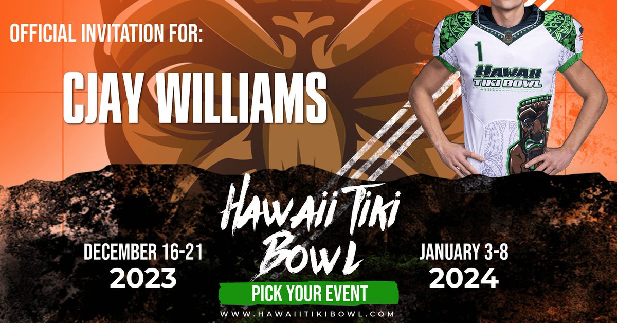 Thankful to receive a invitation from @HawaiiTikiBowl to attend to the bowl🙏🏾 @Coach_Davis15 @Coach_MSpurlock @Coach_O @CoachTaylor010 @ShedrickMckenz2 @SidFor6 @_CoachWyatt