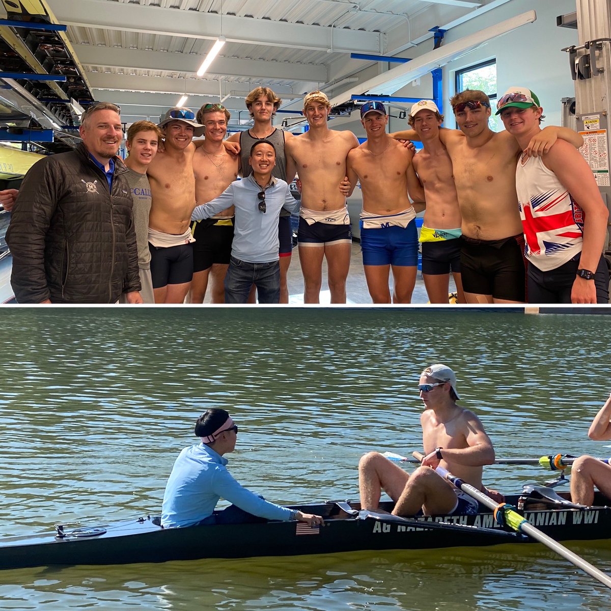 Thanks to former @mccallieschool and Princeton coxswain ⁦@JTWuGeorgia⁩ for spending the day coaching up our guys.  ⁦@McCallieSports⁩ #longblueline