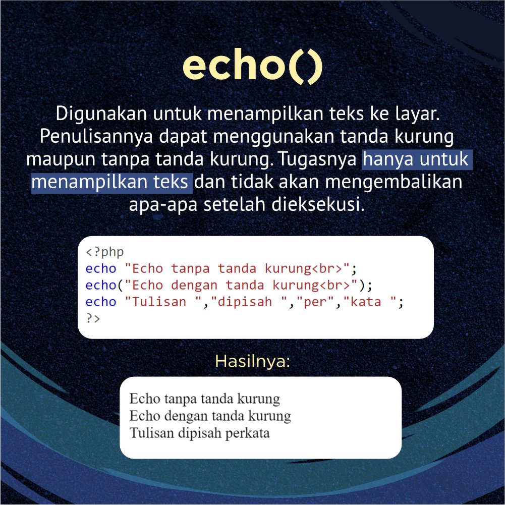 idrumahcoding's tweet image. Kita sering menggunakan atau mendengar bahasa pemrograman PHP, nah kali ini mimin akan bahas tentang fungsi PHP seperti echo(), print(). Dan printf() yukk disimak.
.
#coding #pemrograman #programmer #training