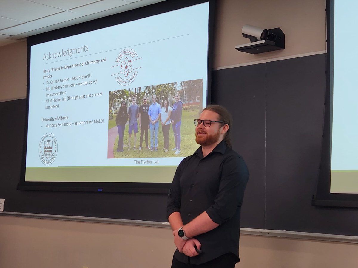 jakub_ettrich's tweet photo. On Monday I gave my senior seminar on BODIPY-Elabela bioconjugates!
I was very happy to share my research story from the past 2 years in the lab of Dr. Conrad Fischer at @BarryUniversity, whom I cannot thank enough for this opportunity.
#peptides #biochemistry #bioconjugates https://t.co/RW89i8xZO3