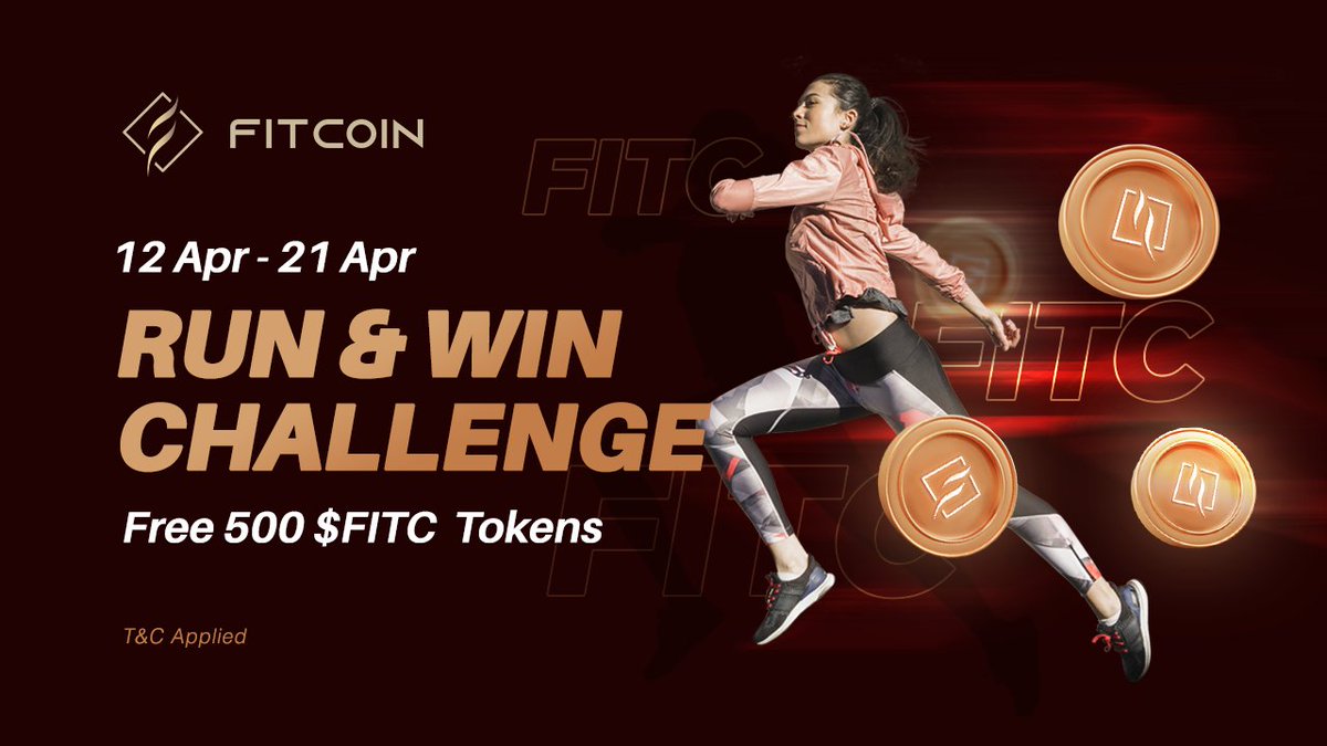 #Fitcoin Run & Win Challenge🏃🏻‍♀️🏃🏻‍♂️
1️⃣ Complete a 5km run
2️⃣ Share a selfie w hashtags #Fitcoin_FITC #RunAndWin #GetFitTogether 
3️⃣ Submit via Google Form 

📅 12-21 Apr 2023
🪙 Win 500 $FITC

Check out more deets 🔗t.me/fitcoin_fitc

#giveaway #givelab #gleam #sweepwidget