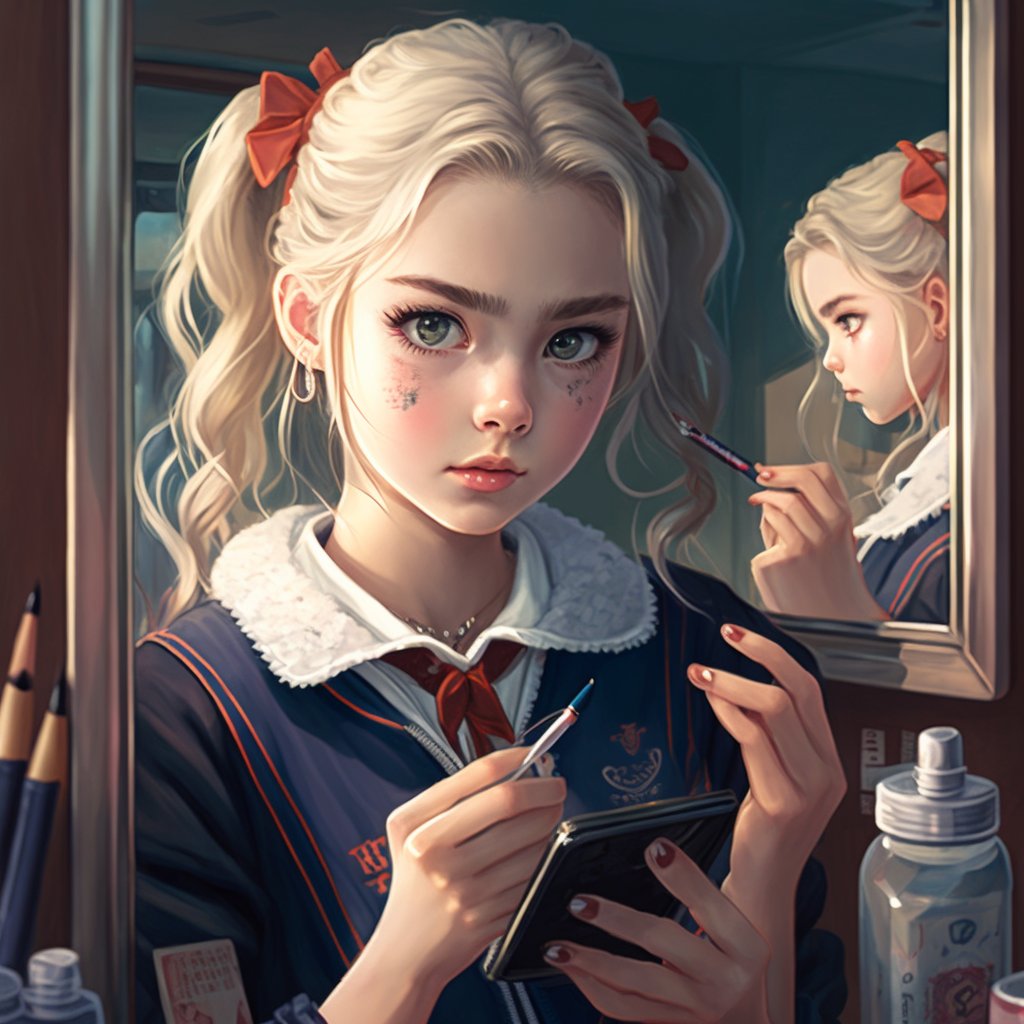 artlinecraft's tweet photo. Prompt : pretty high school girl doing her makeup looking into the mirror in her hand, harajuku style, realistic
#mackup #mirror #girl #japanesegirl #ChineseGirls #digitalartwork #newartwork #colourfulart #Realistic #model https://t.co/2jccu9sH84