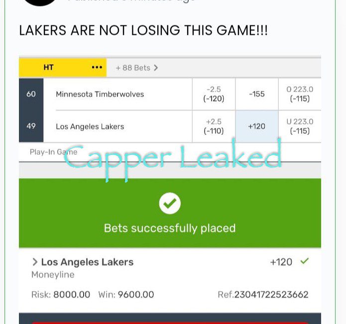 Capperleaked's tweet image. #PICKZHUB 30u POY

Total 60u on Lakers Already Lost a POY Today on Heat