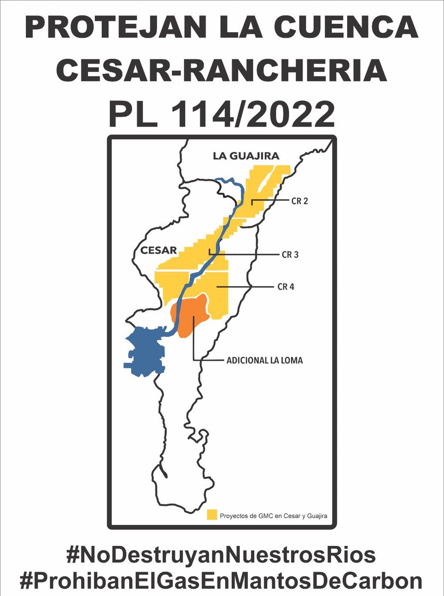 AlianzaSta's tweet photo. 📢📢 Mañana Abril1⃣2⃣ se discute 2⃣o debate del PL 1⃣1⃣4⃣/2022: Deja por fuera la prohibición de #GasEnMantosDeCarbon, dejando rios #RancheriasyCesar en riesgo por fracturamiento de sus cuencas y aumento de la frontera extractiva. Transición? #CesarYGuajiraTerritoriosDeSacrificio https://t.co/GovUtSn8iN