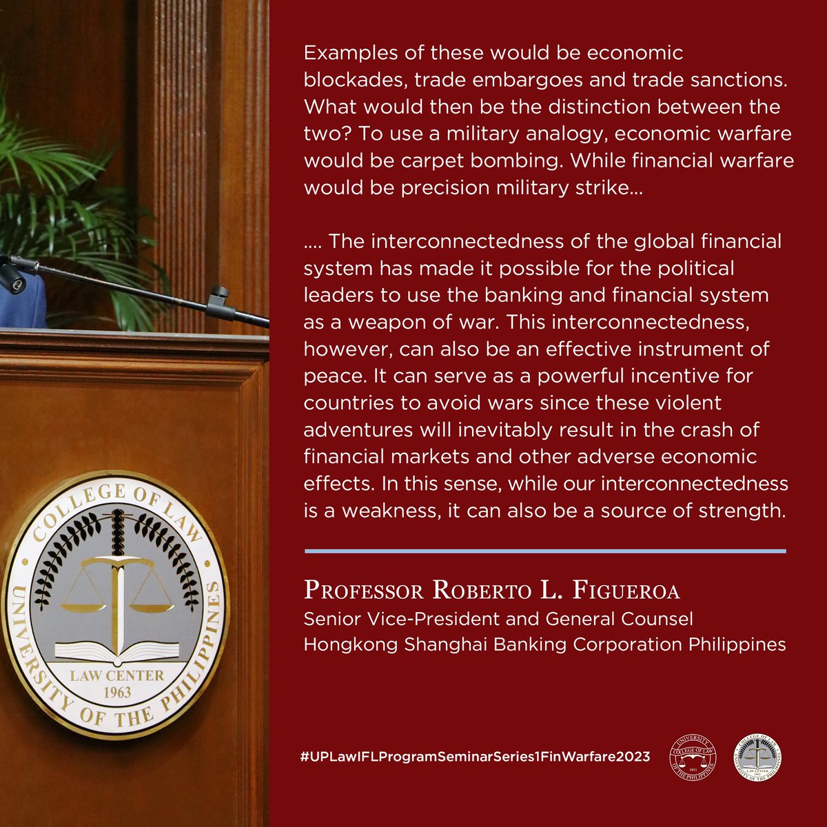 UPCollegeofLaw's tweet photo. Excerpt of Prof. Roberto L. Figueroa's presentation during the "Financial Warfare: Risks &amp; Vulnerabilities of the Philippine Financial System" event held last 28 February 2023 at the UP College of Law.

#IILS #financialwarfare #PFS #UPLaw #UPCollegeofLaw https://t.co/TkAFm1zVRA
