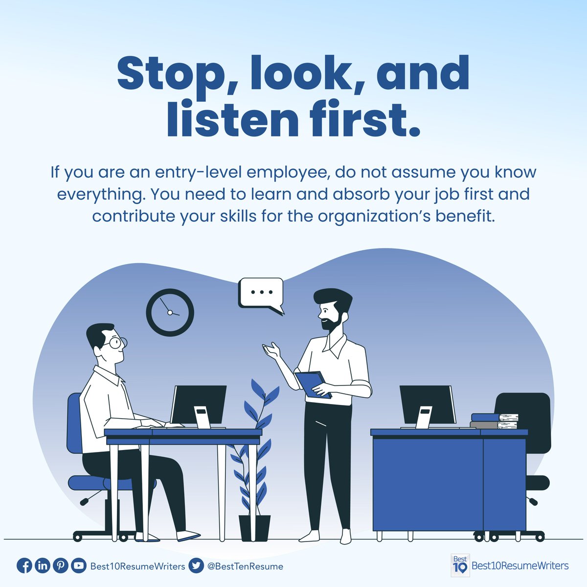 BestTenResume's tweet photo. Being a #NewEmployee in a company can be both exciting and challenging. ππ©βπΌπ¨βπΌ
Are you going in the right direction? Here are a few career reminders for new employees to make a lasting impression and eventually establish a good reputation. πΌ
#NewEmployeeTips #CareerAdvice (1/2) https://t.co/U8hLRBAHQr