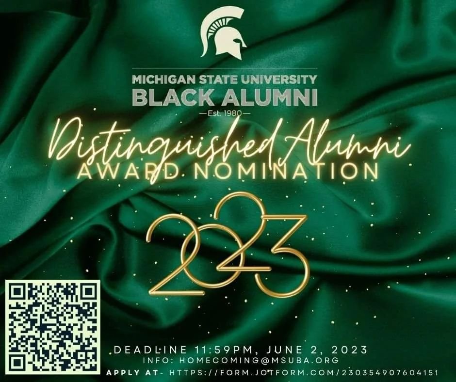 MSUBA_Lansing's tweet photo. Nominate a Spartan for the 2023 Distinguished Alumni Award #MSUBA https://t.co/C9chhBtUBA