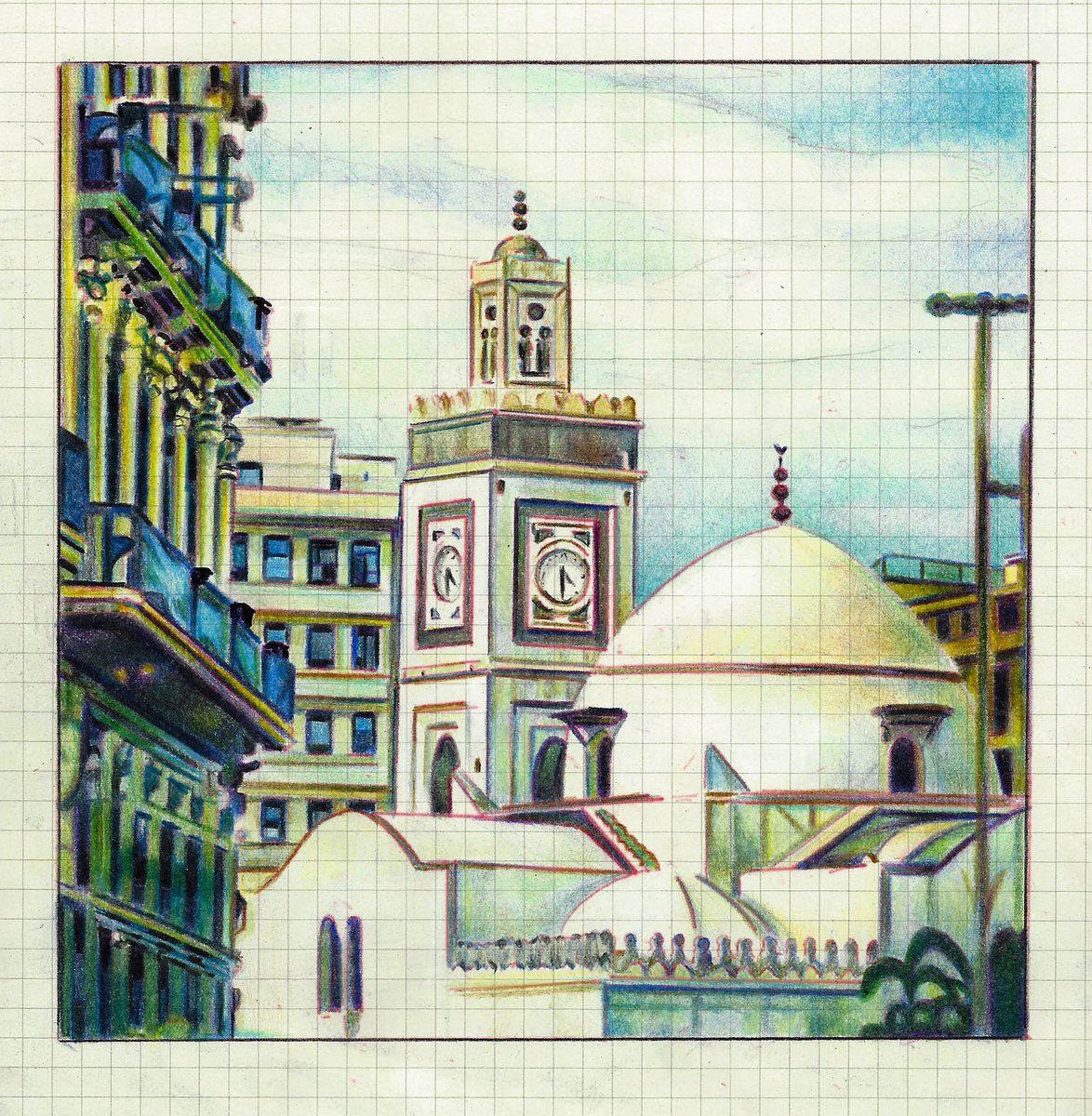 4-Color Bic Pen Sketches on Graph Paper., #sketchbook #sketch #Bic #bicpenart #illustration #illustrationoftheday #algiers