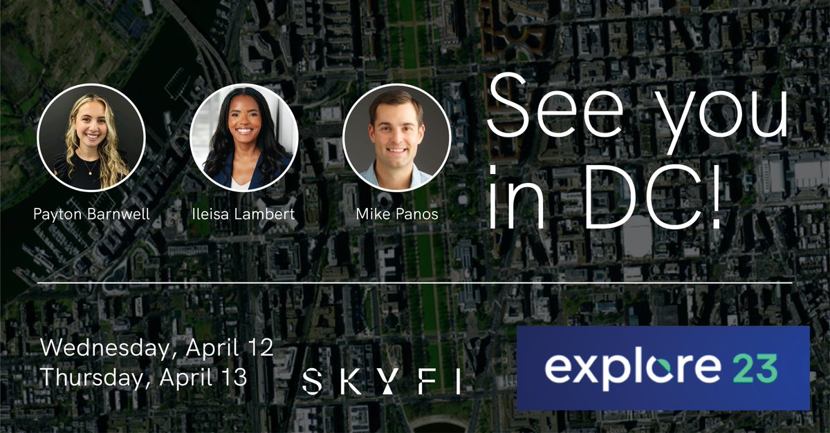 SkyfiApp's tweet photo. SkyFi will be at #PlanetExplore23 on Wednesday and Thursday this week!

Want to talk? Find @PaytonBarnwell, Ileisa Lambert &amp; @mjpanos33.

Special shout out to Payton who is flying from the #Transporter7 launch attempt in California to Washington DC to support the team! https://t.co/8iCODZVLeB