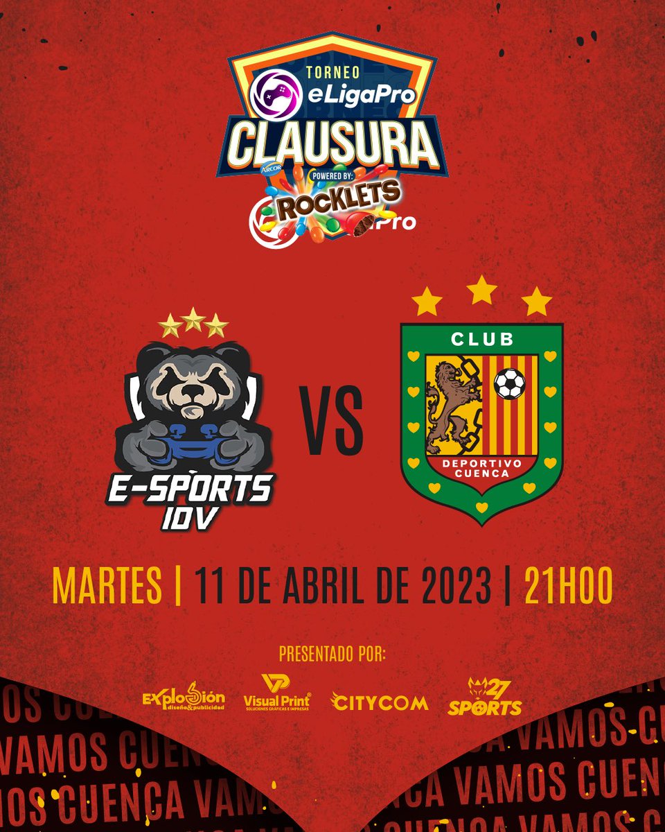 DCuencaOficial's tweet photo. Nuevo partido de la Eligapro powered by @RockletsEc 🎮🔥
Vamos a apoyar a nuestro jugador Sebastian Esparza 🦁♥️🖤 en nuestro duelo ⚔️ 🆚 #IDV
Gracias al auspicio de:
#W27Sports
#VisualPrint
#ExplosiónDiseñoYPublicidad
#CityCom https://t.co/d1msNGhq3F