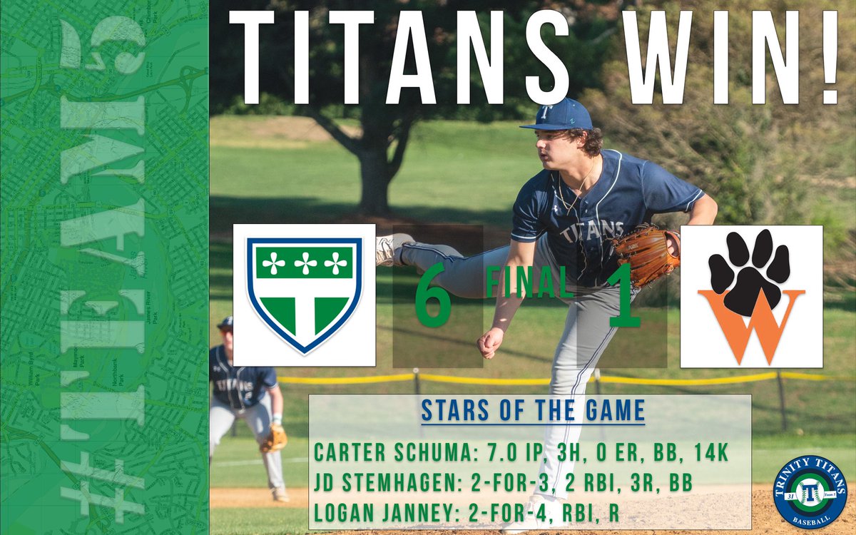 One’s a win, two’s a streak!!

Absolutely 𝘿𝙊𝙈𝙄𝙉𝘼𝙉𝙏 performance from Carter Schuma on the mound with support coming from the offense in the 6th and 7th innings!

One chapter at a time. 

#TitansRising | #Team5