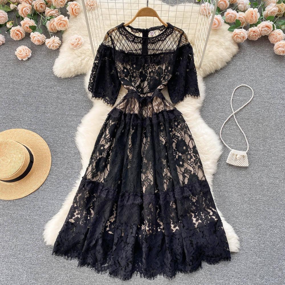 Lace Evening Party Women Summer Dress #girlssummerdresses #blacksummerdress #summerdressed #womensummerdress