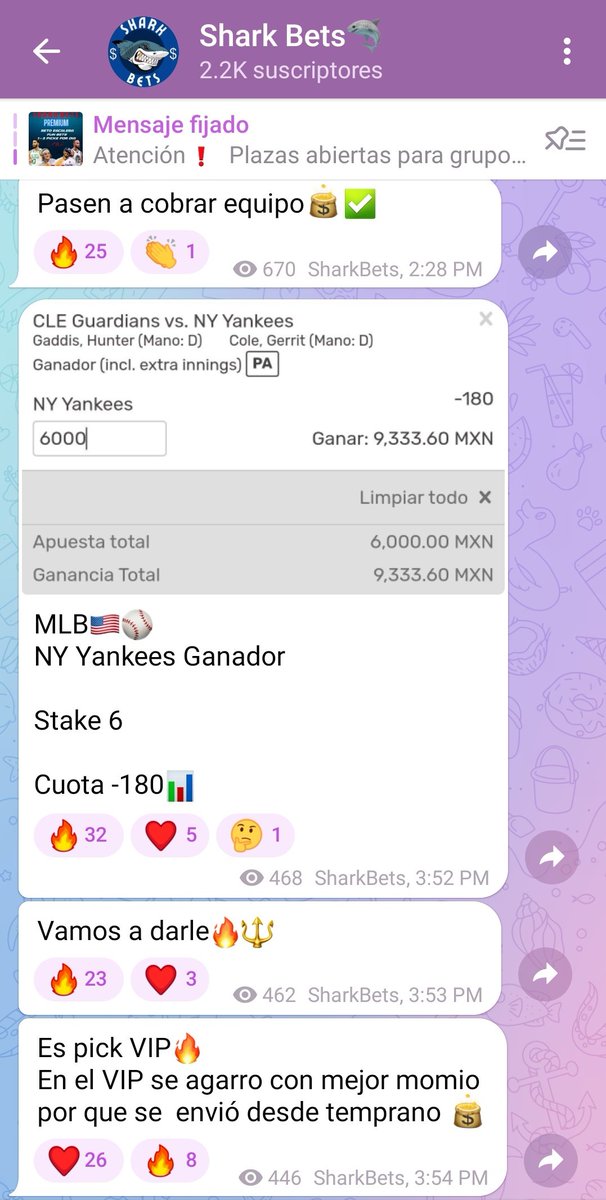 Hoy se dejaron 3 free picks en Telegram cobramos 2✅️ y 1❌️
Quien más los consiente como el tío Shark🤑🦈
Dale ♥️ si quieren el otro free pick por aca🔥
Únete a mi canal de telegram💰
t.me/+6cpyvPf6lF1kO…