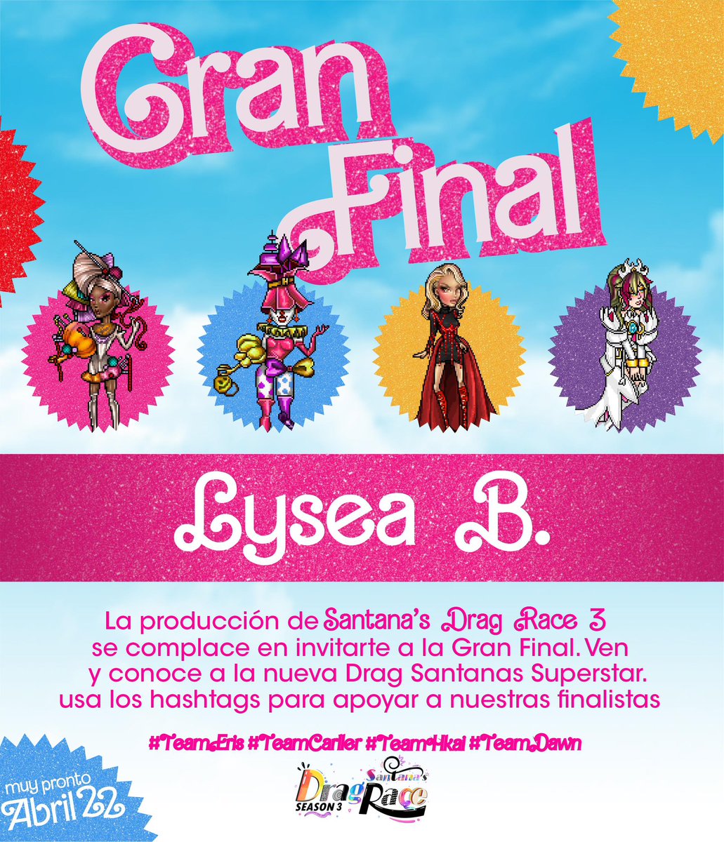 EsLysea's tweet photo. Muy emocionada! Ya era hora de que hicieran la final, desde ahora les deseo lo mejor a las 4, suerte 💋
#TeamEris #TeamCarller #TeamHkai #TeamDawn
#SantanasDragRaceFinal @SantanaDragRace https://t.co/MEvA1L9OM4