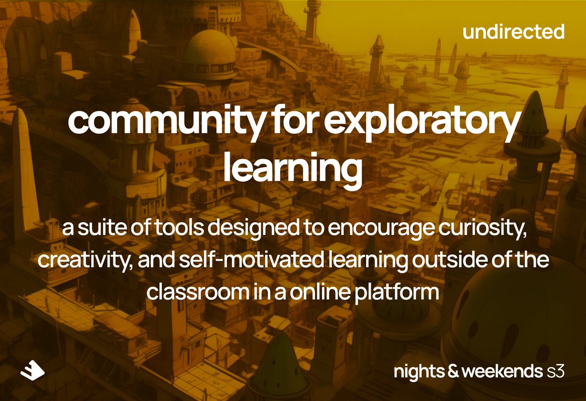 tsync_co's tweet photo. Learning has always been an undirected journey for me.

Sometimes things that I learn seem completely unrelated.

Usually I realize these concepts connect together in unexpected ways.

I am building a community for productive exploratory learning outside of school

@_buildspace https://t.co/eZYm7t0npj