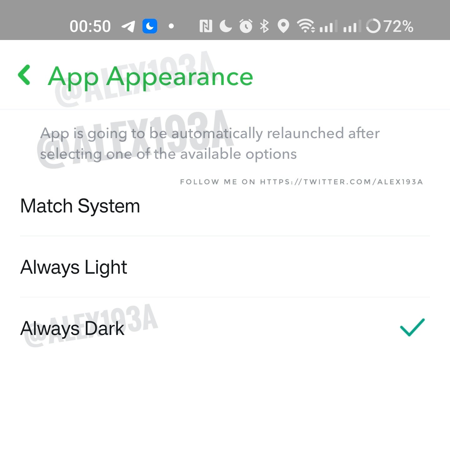 App Appearance section