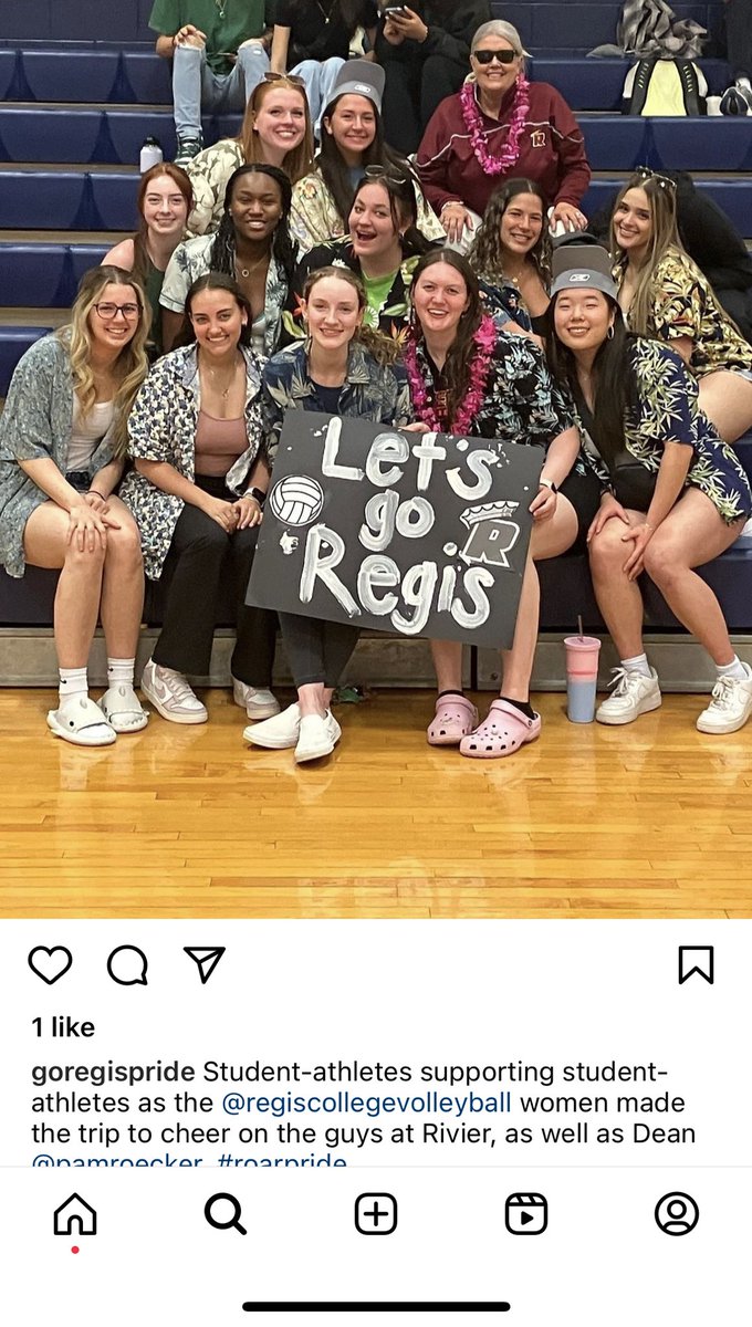 pamroecker's tweet photo. Many thanks to Regis Women’s Volleyball for the props!   We’re all at Rivier U supporting the Pride MVB in the GNAC quarterfinals!   Go PRIDE!!!! ⁦@GoRegisPride⁩ https://t.co/ttqagMkbG1