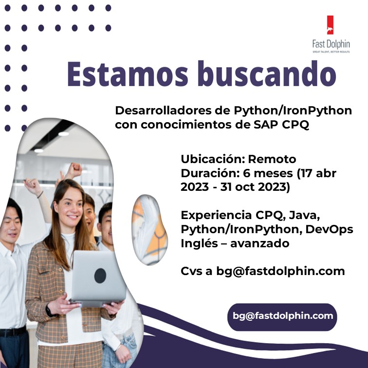 fastdolphin's tweet photo. Cvs a bg@fastdolphin.com
https://t.co/UM3eubvTDA
#Vacante #Desarrollador #Phyton #IronPython #SAPCPQ #Ingles #Remoto #jobs #hiring #job #it #itjob #mexico #latam #argentina #chile #colombia #costarica #panama #peru #venezuela #like #share https://t.co/TLoMo6uI8c