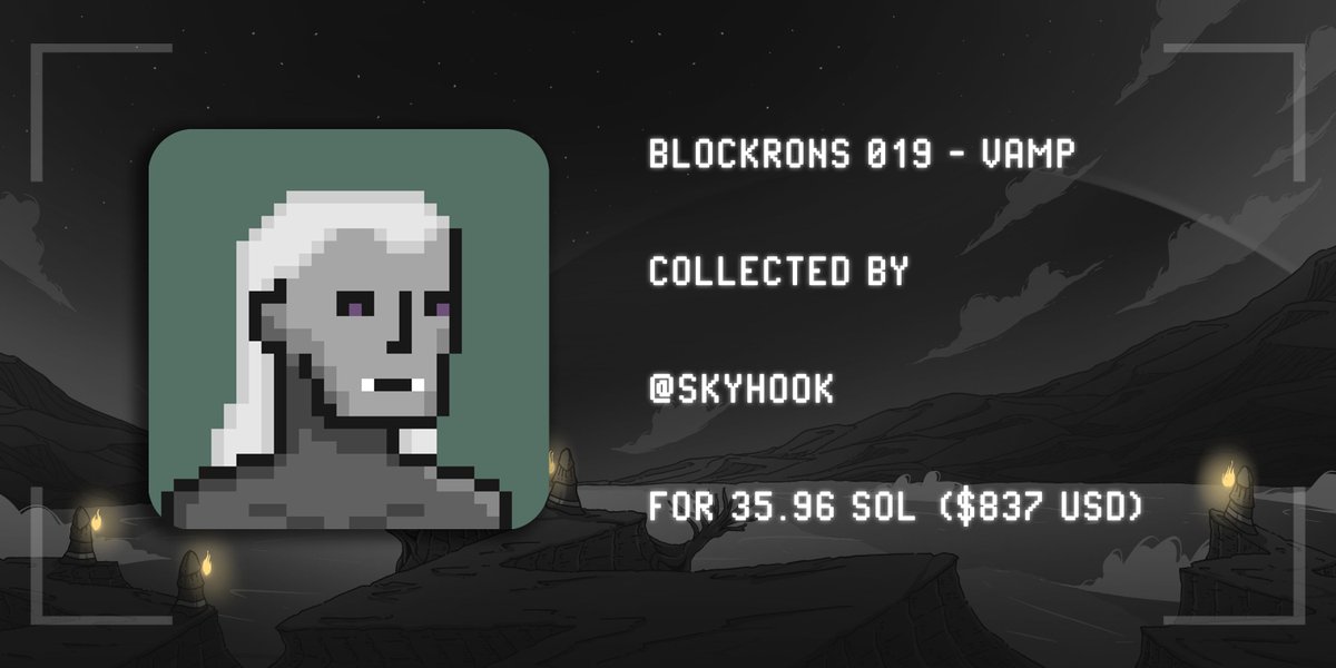 Blockrons 019 - "Vamp" collected by <a href="/iamskyhook/">skyhook</a> for a closing price of 35.96 sol!  

Welcome on-chain 🫡