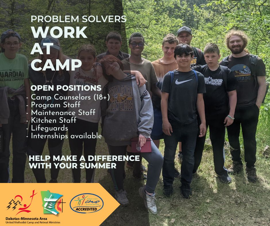 CampMinnesota's tweet photo. Problem solvers grow at Camp Minnesota United Methodist Camps. Working at camp, staff be challenged to use critical thinking every day &amp; in many many ways to help campers of all ages grow and thrive! Apply for a summer staff adventure today: https://t.co/WNKRrtrEBG
855.622.1973 https://t.co/HTbQWUyqkB