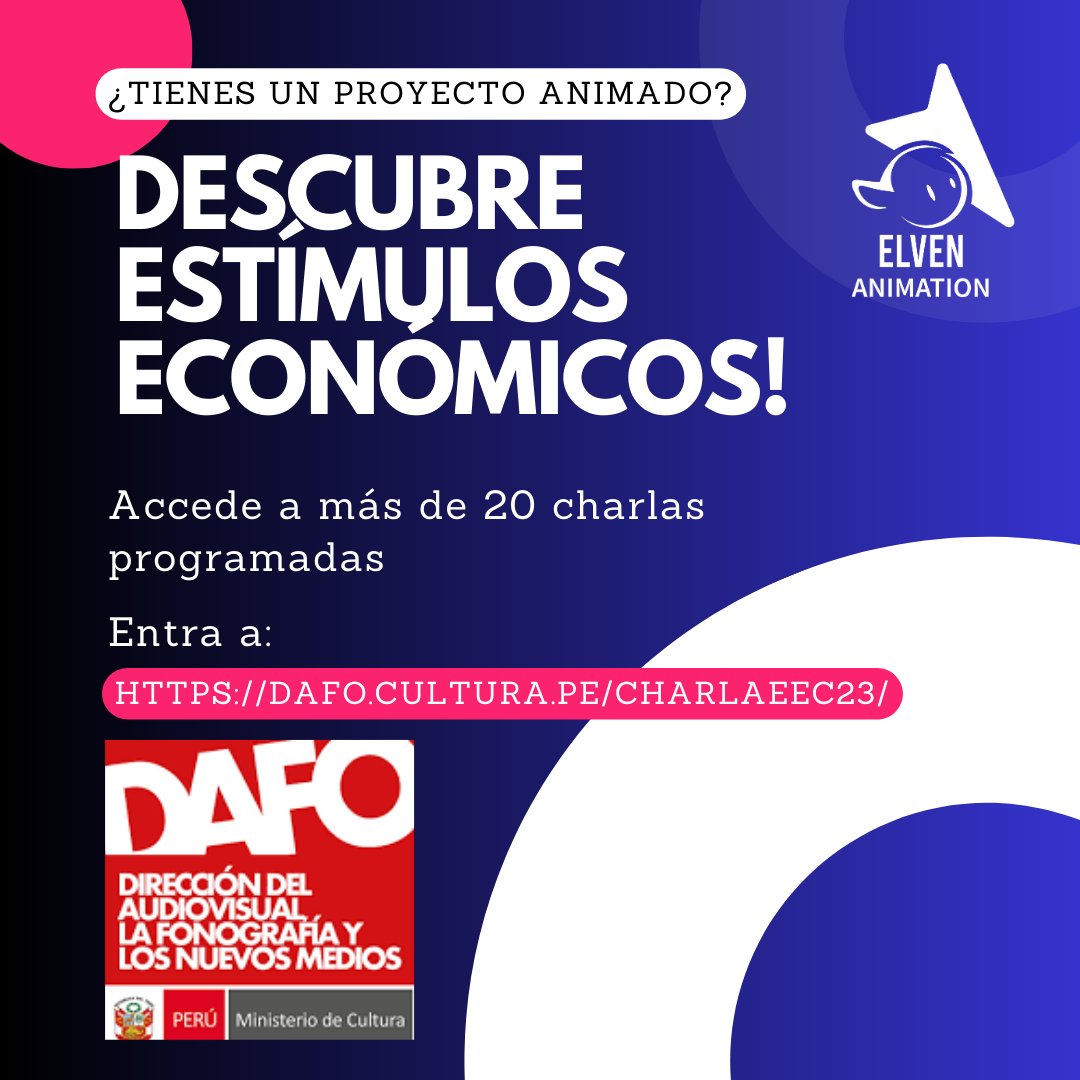 yuramunay_JW's tweet photo. ¡ Amante de la animación y cine peruano! Descubre los Estímulos Económicos del Ministerio de Cultura en las charlas DAFO. Regístrate en https://t.co/RX1Xj15oi6 y accede a 20+ charlas #EstímulosEconómicos #MinisterioDeCulturaPerú #CharlasInformativas #Proyecto #animacion https://t.co/NnpJoRO1uq