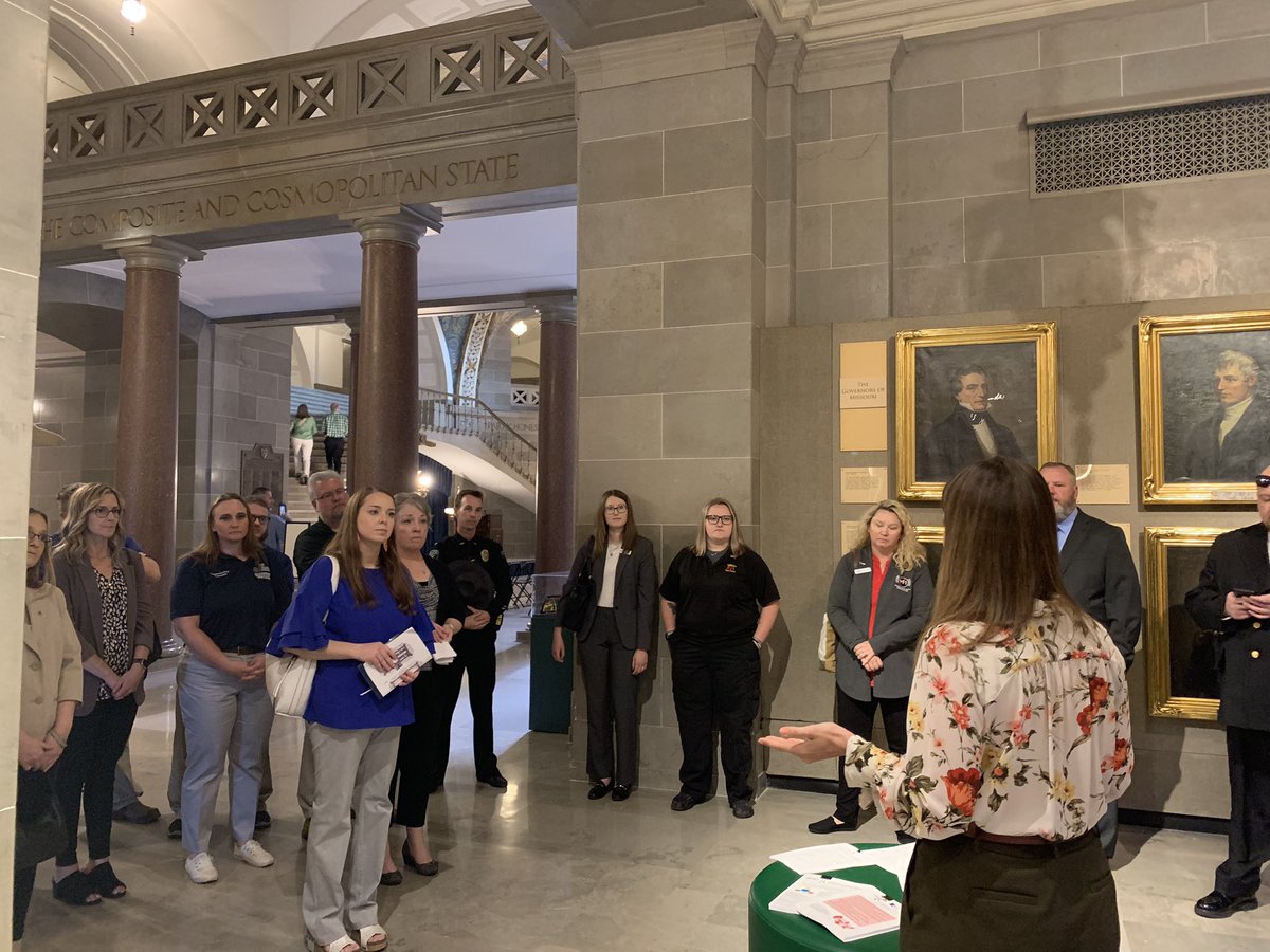 Today, approximately 30 emergency communications professionals from all areas of Missouri, representing over 500 years of service converged on the Missouri State Capitol including a meet and greet with @GovParsonMO for a small group. Happy #NPSTW2023 #npstw2023💛 #npstw #iam911