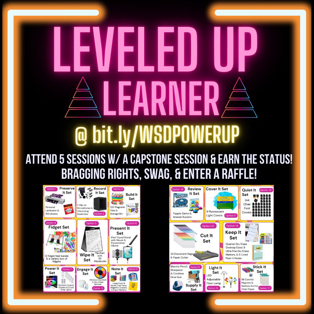 WSD educators 👋, have you signed up for summer learning?? Get paid or grad credit AND you can be a Leveled Up Learner: Attend 5 sessions w/ capstone session &amp; earn swag + be entered into a raffle! #WSDPowerUp
#WSDLevelUpLearner #wsdlearns
#WeAreWentzville
#EmpowerAllLearners