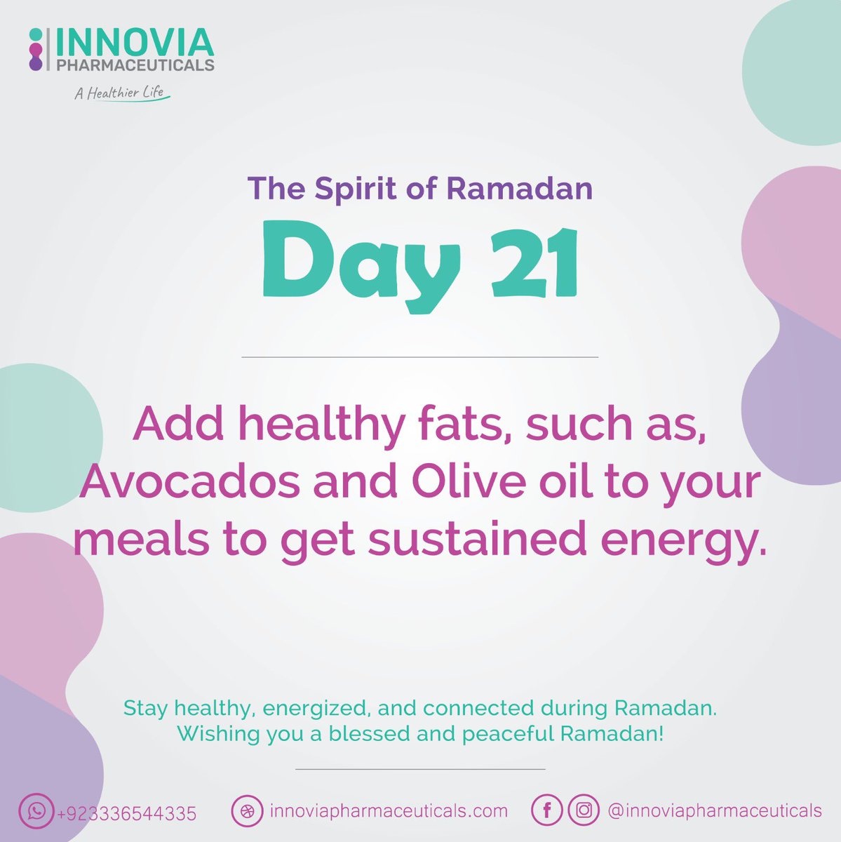 InnoviaLife's tweet photo. #TheSpiritofRamadan #AHealthierLife

"Add healthy fats, such as, Avocados and Olive oil to your meals to get sustained energy."

Stay healthy, energized, and connected during Ramadan!

Wishing you a blessed and peaceful Ramadan🌙

#InnoviaPharmaceuticals #AHealthierLife #pharma https://t.co/KdyWbUAsfr
