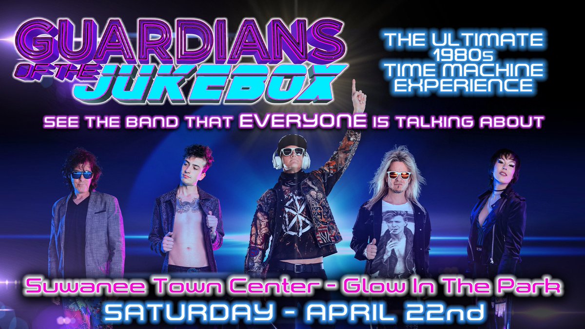 JukeboxGuardian's tweet photo. #Suwanee! We are so stoked to bring the Guardians experience to @cityofsuwanee’s Glow In The Park at Suwannee Town Center on April 22nd! Come see the band EVERYONE is talking about! More info: https://t.co/V34DwF2y5J - #beoneofus #guardiansofthejukebox #cultofhappiness https://t.co/T9cwhnyb7z