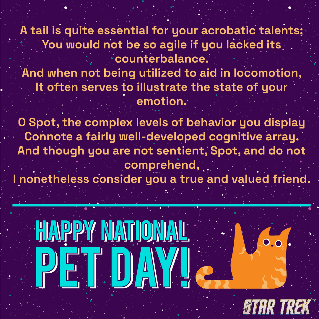 StarTrek's tweet photo. Always remember the Ode to Spot. ✨ #StarTrek #StarTrekTNG #NationalPetDay https://t.co/6y9b6ZtAM7