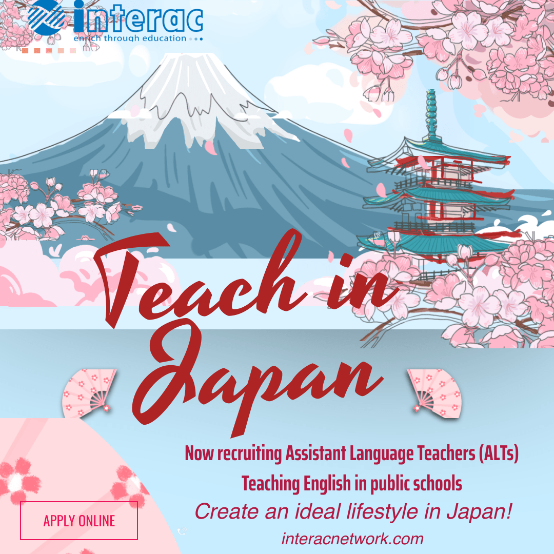 interac_jp's tweet photo. We're now receiving applications from overseas candidates for a limited number of Spring 2024 ALT positions. If you're interested in being an Interac ALT in 2024, apply today! https://t.co/Qb5CHJSoej
#interac #interacjapan #teachinjapan #teachinginjapan #teachoverseas https://t.co/gU4yrtu2hM