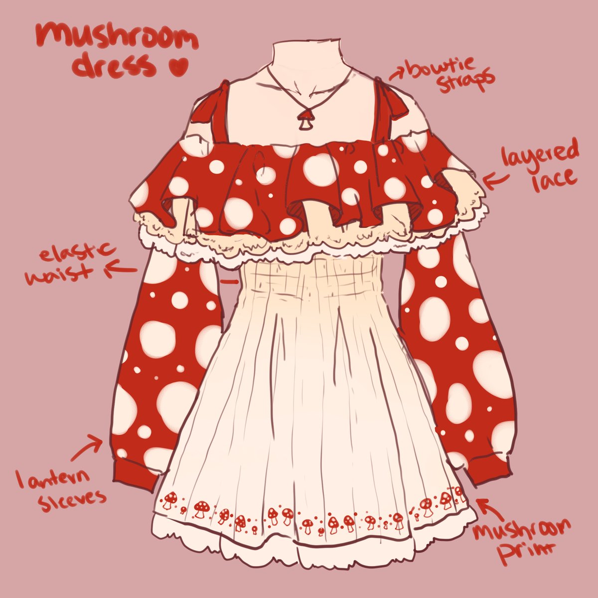 Mushroom dress anyone? #mushroomcore #cottagecore #kawaii #indiedesigner #indiebrand #smallbusiness #kawaiiclothes #cottage #amanitamuscaria #mushroom