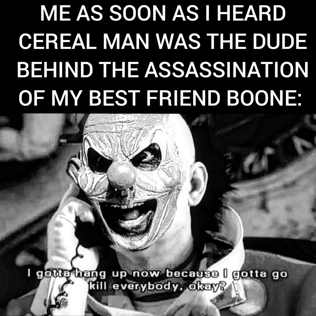 ShaneDynasty's tweet photo. Let me tell you about @ElCerealMan
He offers no nutritional benefit to anyone. He's nothing but empty calories that lead to weight gain and contributes to chronic health conditions, like diabetes and heart disease.
And... 
He killed @BooneFromTheBay so he's gonna' pay! https://t.co/JKOFt9VhjX