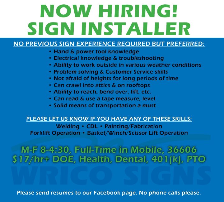 superjennifer's tweet image. #nowHiring #signInstaller #signs #job #JobAlert #mobileAlabama