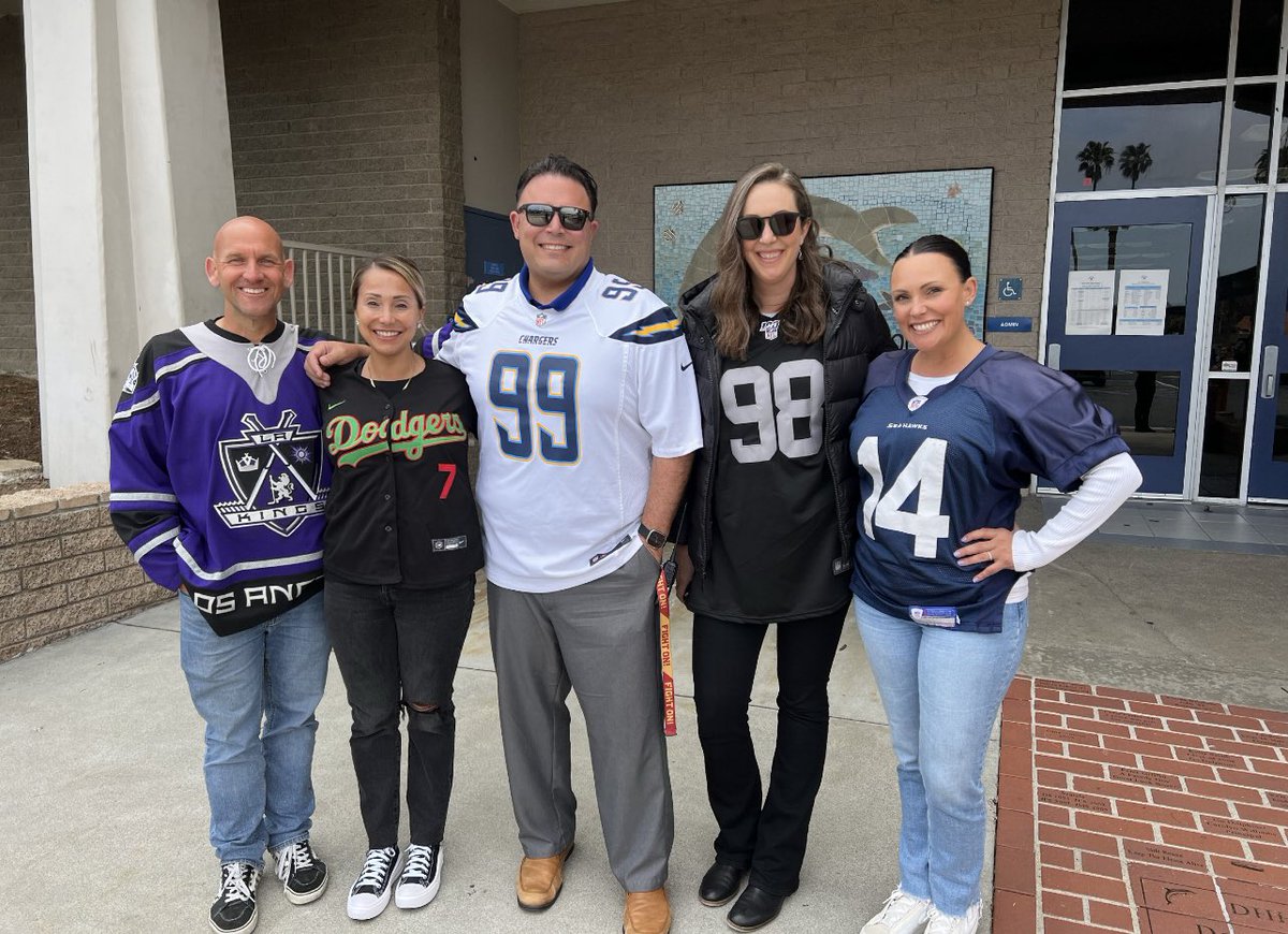 tritonprincipal's tweet image. Shoutout to our amazing DHHS admin team for representing Jersey Day during Inclusion Week! Your team's commitment to creating a welcoming and inclusive environment for all students is truly inspiring.@DHHSOfficial 🙌🏼 🧡 #DHHS #InclusionWeek #NoPlaceForHate @ADL @CapoUnified
