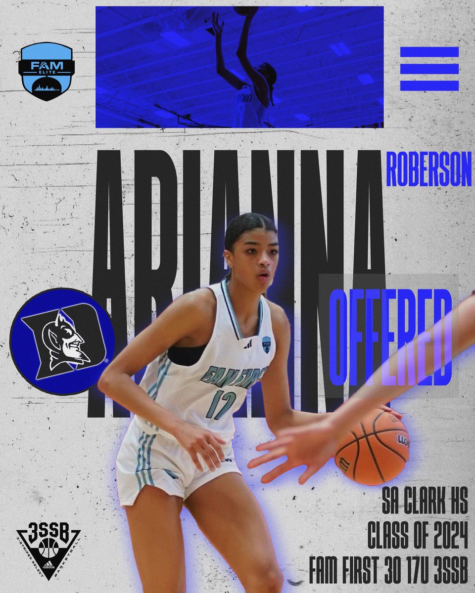 FAMhoopsGbb's tweet image. 2024 6’4 Forward Arianna Roberson (@aroberson2024) earns an offer from Duke University! @DukeWBB @karalawson20 

Congrats FAM! 

#TheFAMway / / / 🏀📈