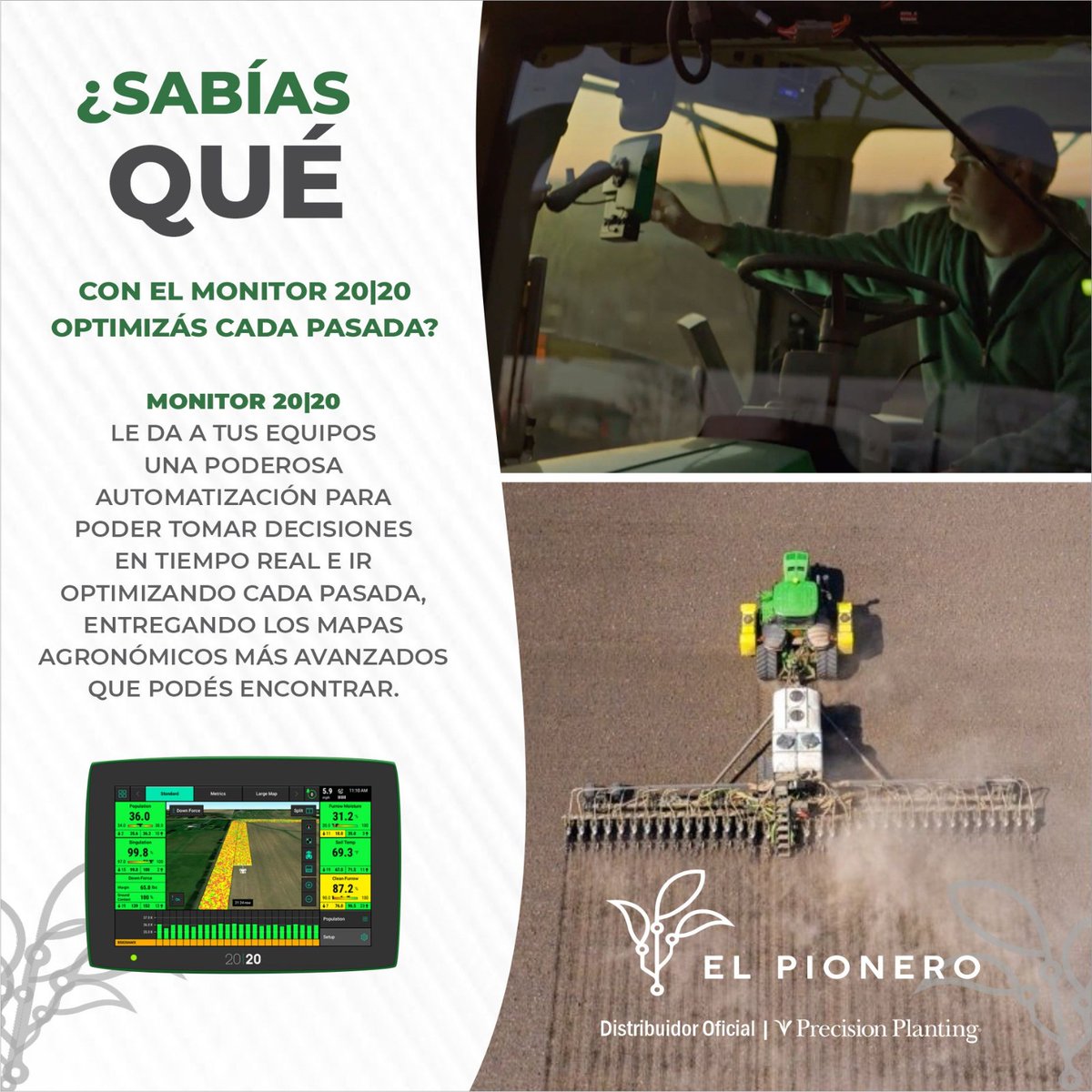 🤔¿Sabías que con el Monitor 20|20 optimizás cada pasada?
Monitor 20|20 le da a tus equipos una poderosa automatización para poder tomar decisiones en tiempo real e ir optimizando cada pasada, entregando los mapas agronómicos más avanzados que podés encontrar.
#precisionplanting