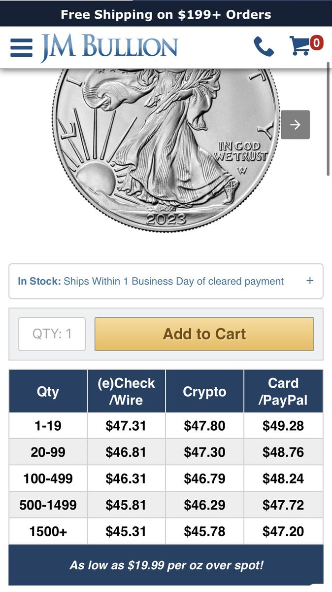 $20 over spot! Almost $25 when you buy 1 with a credit card. #silversqueeze #silver #pricediscovery