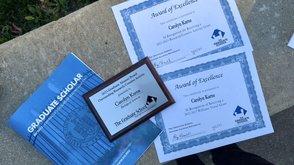 beckchemistry's tweet photo. Congrats to my grad students @Carolyn_Karns and Sam Knebel for receiving awards today at the Distinguished Graduate Student Awards Ceremony. Sad I couldn't attend due to #StrikeForEIU, but we'll celebrate as a group soon! #ProudPI #NewPI https://t.co/GyxhfsSbct
