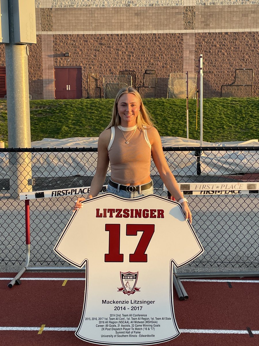 Congrats to MacKenzie Litzsinger (Class of 2018) for having her soccer jersey hung along with all the other ⁦<a href="/summitsoccer026/">Summit Soccer</a>⁩ Hall of Famers. One of the greatest Summit goal scorers of all time. 
#SIU-E