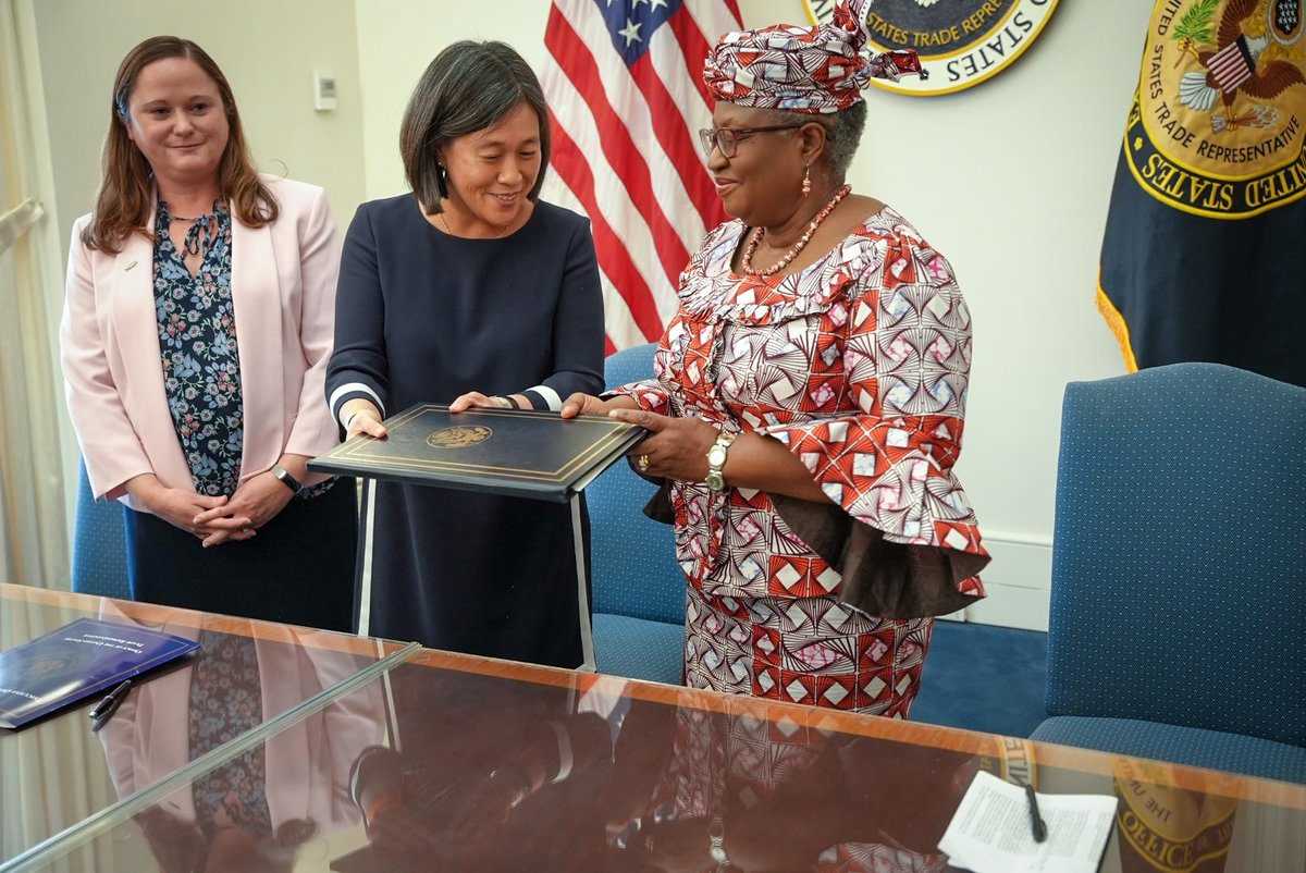 Today the U.S. submitted our instrument of acceptance of the <a href="/wto/">WTO</a> Agreement on Fisheries Subsidies to Director-General <a href="/NOIweala/">Ngozi Okonjo-Iweala</a> This Agreement is a critical step towards ocean sustainability and improving the lives and livelihoods of fishers and workers around the world.