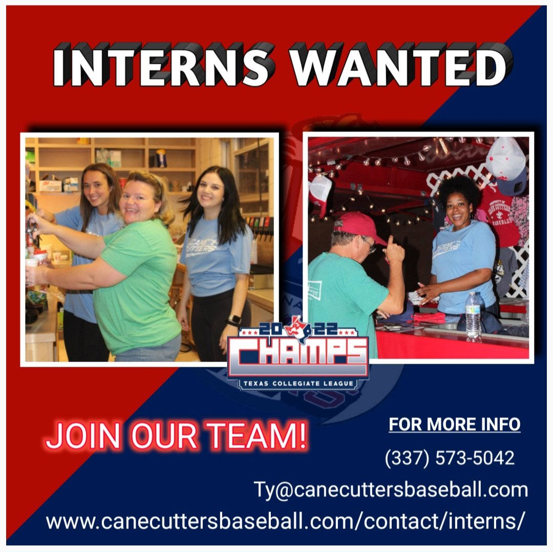 Do you DREAM of working in SPORTS?
Visit - Canecuttersbaseball.com/contact/interns too make it a reality!