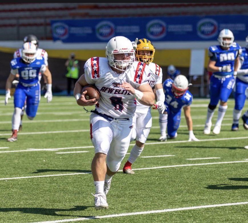 Angelo LaRose, from South HS in Worcester, MA, was named Game MVP in AFW HS Select ELITE TEAM’s 53-13 victory over the Italian National 21U Team in Milan, Italy on April 8. LaRose scored 3 TDs and ran for 125 yards.