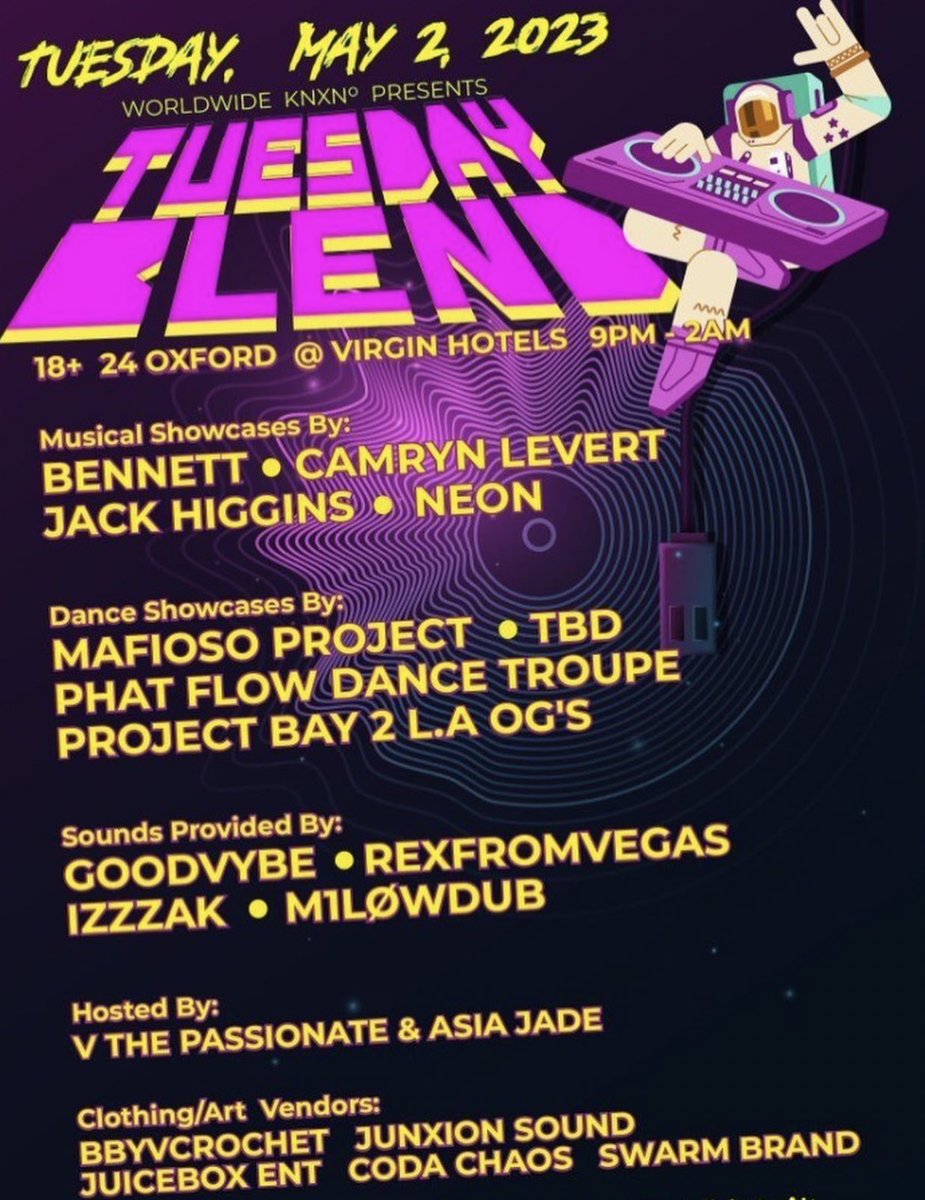 Shoutout to <a href="/cuddleth0t/">Jerraka 🫶🏾</a> &amp; the rest of the <a href="/worldwideknxn/">WORLDWIDE KNXN</a> team for trusting me to bless you with a set at the next <a href="/tuesdayblend/">Tuesday Blend 💃🕺</a> 

Making something special for this one. 👏🏼