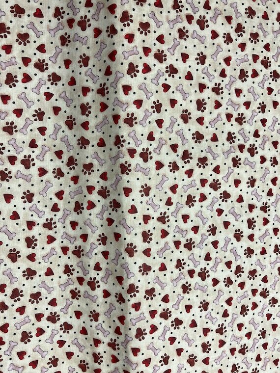 Puppy Love Tossed Paws, Bones, and Hearts on Cream Background 100 percent Cotton Fabric By The Yard | 1/2 Yard | 1 Yard by inspirationalgoodies #handmade #etsy ift.tt/vWPSKUe