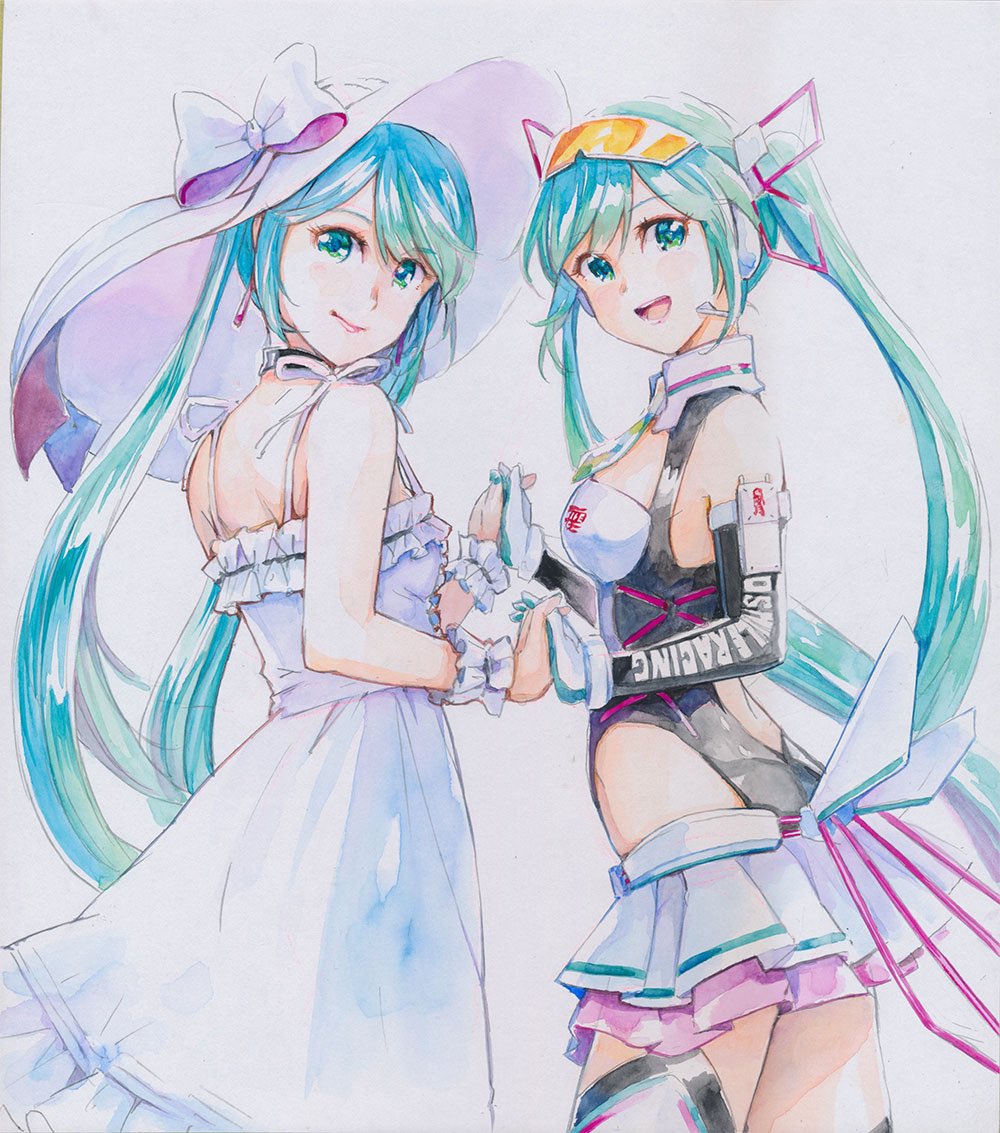 初音ミク ,レーシングミク 「オハヨーハヨー¶(⁄•˅̮•∖)⁋ノ今日もゴールに向かって頑張りましょー!適当に」|MayoRiyo まよりよのイラスト