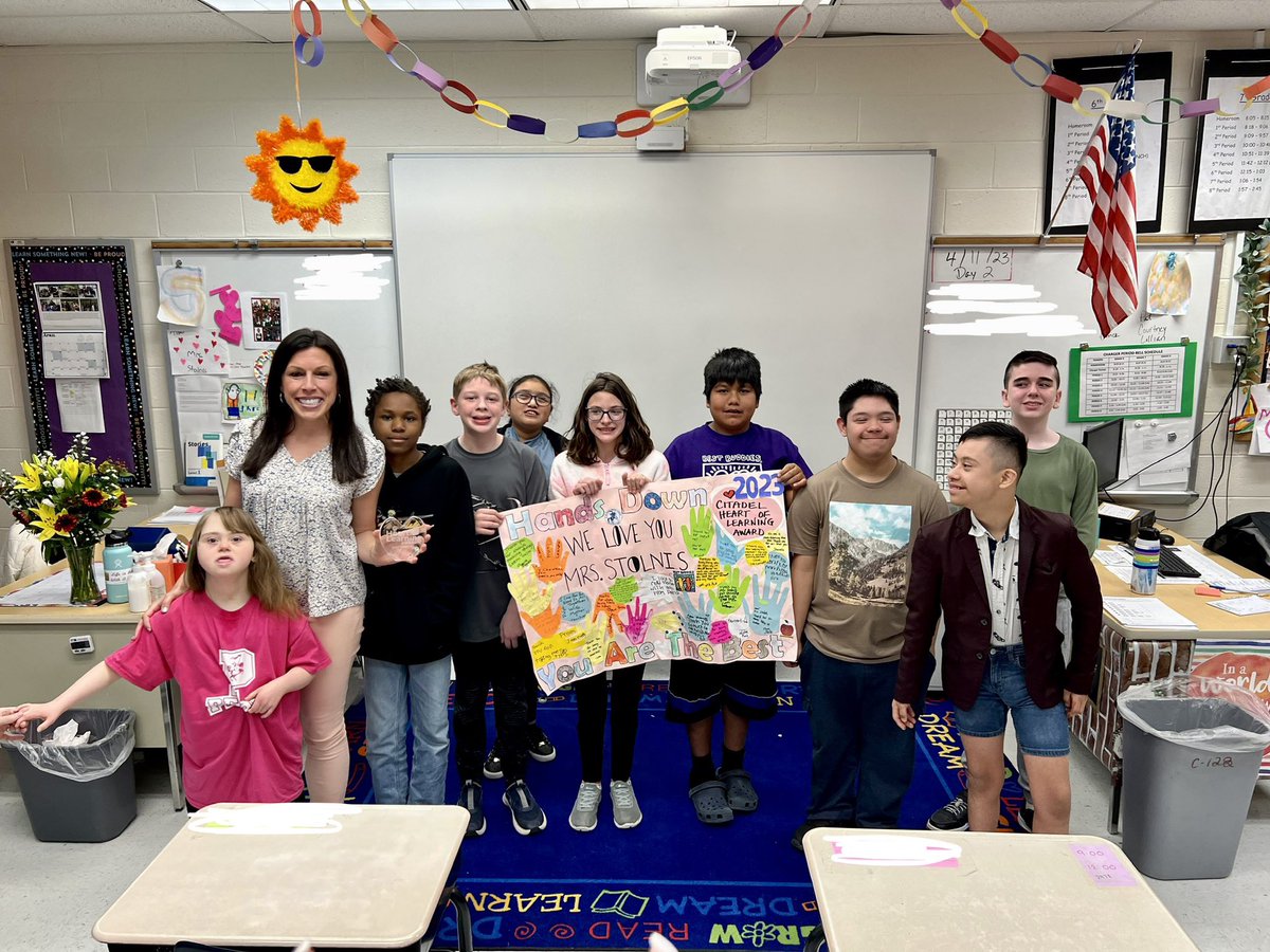 AngelRucciSLP's tweet photo. Congratulations to Meaghan Stolnis, recipient of the Citadel Heart of Learning Award for the 2022-2023 school year! 🤩 You are so deserving of this prestigious recognition 💜 #LifeSkills #Inclusion #1Teacher @MStolnis @PeircePride @WestChesterASD @CitadelBanking https://t.co/7ZkfRKZGbD