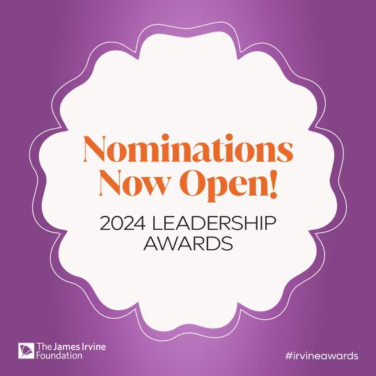 Do you know an innovative leader in your community?

If so, nominate them for the 2024 #IrvineAwards! We encourage you to submit an entry for an individual or pair of leaders by the Thursday, April 27th deadline. 

See the link here: irvineawards.org/nominations/no… for more information.