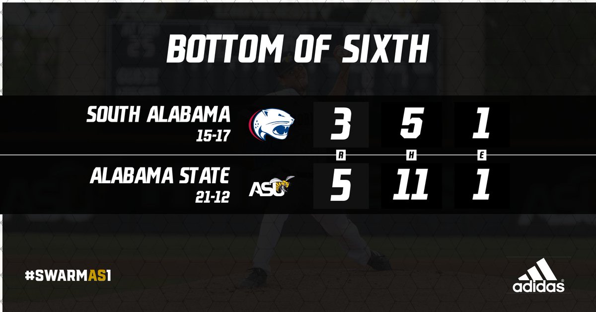 BamaStateSports's tweet photo. ⚾️ Score update at the bottom of the 6th.
Have yourself a day Corey King. Currently he has 2 Hits, 2 Runs , 2 HRs, and 5 RBI’s.
#SWARMAS1 | #IAMSWAC
#RYSASU https://t.co/aEQdSYFUcy