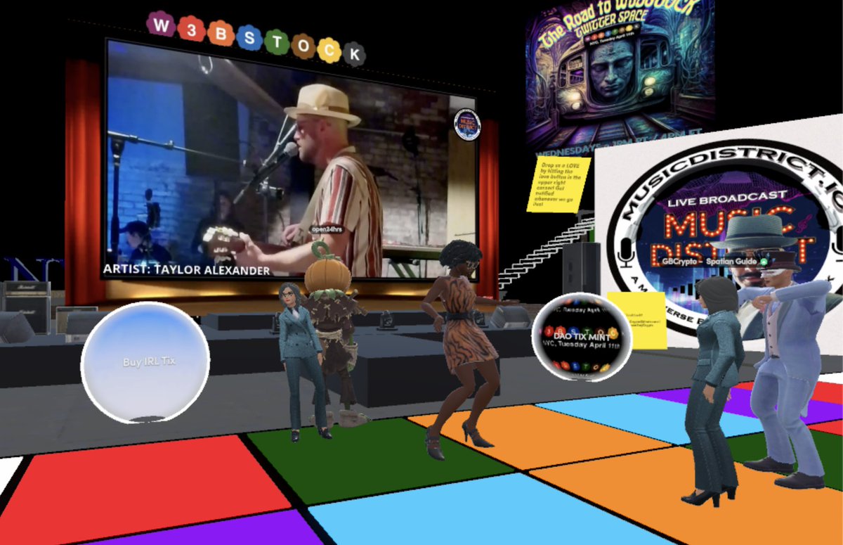 .<a href="/humanimalsart/">Taylor Alexander 🎶</a> performing at #W3bstock
Metaverse stream in NYCBlock on <a href="/Spatial_io/">Spatial</a> 
Still going until 11 EDT
bit.ly/nycblock
